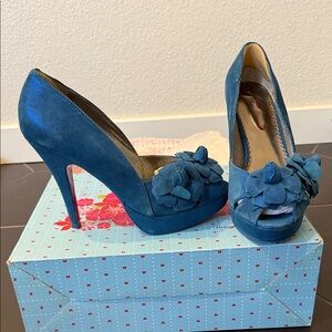 Poetic License Blue Heels with Floral Detail